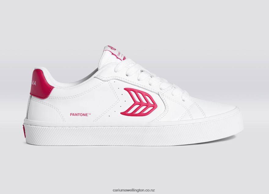 Men Cariuma Pantone Viva Magenta White Leather TZ68P277